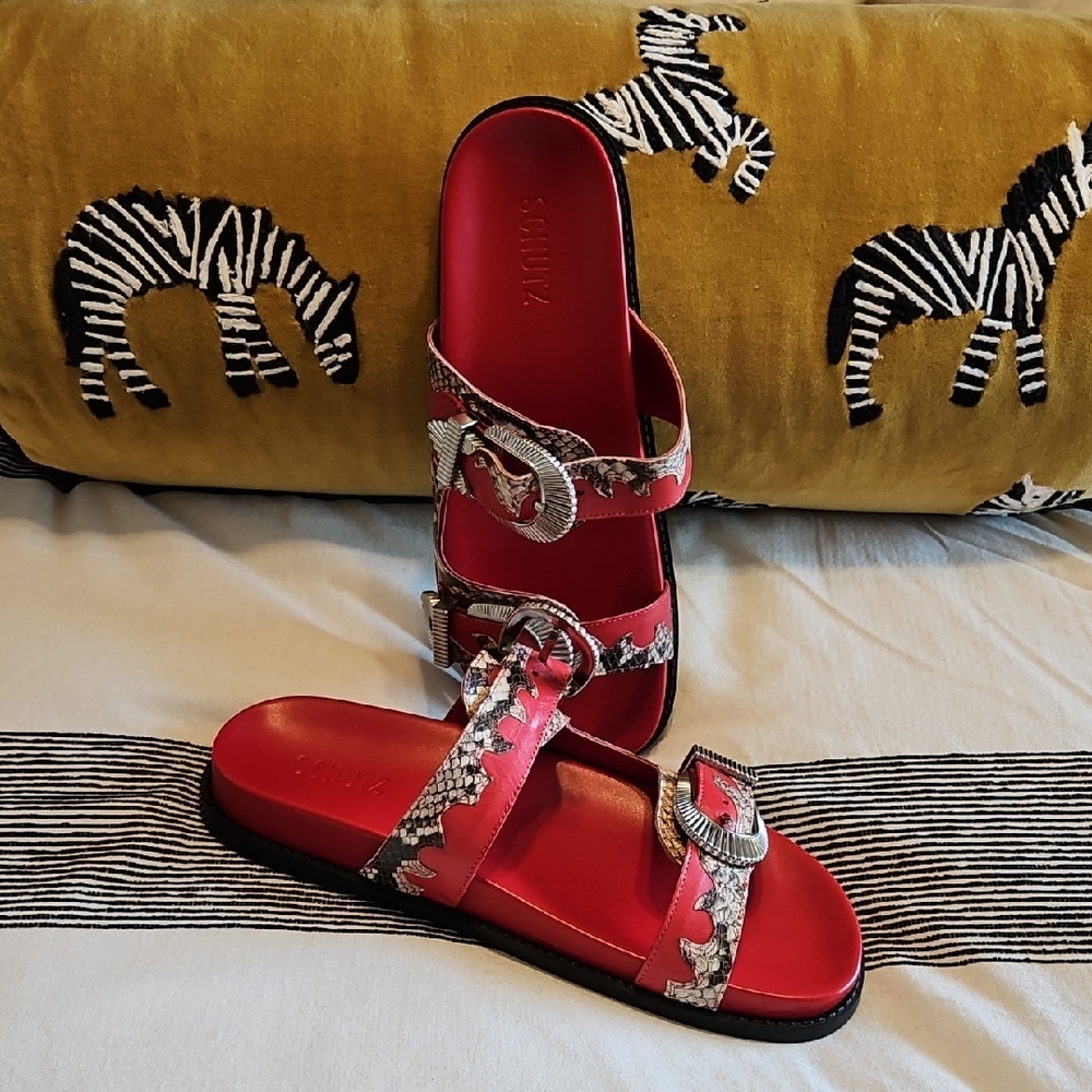 Schutz Red Sandals with Snake Print Size 9.5